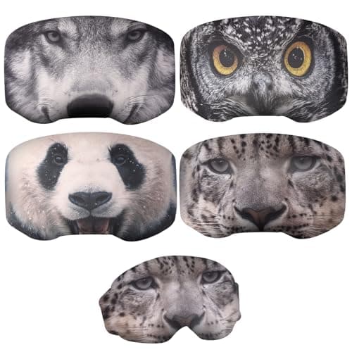 Sinbana 4pcs Ski Snowboard Goggle Cover Sleeve, 4 Wild Animal Styles Ski Goggle Covers to Protect Lens from Scratch and Dust Travel Storage Accessories for Adults Kids