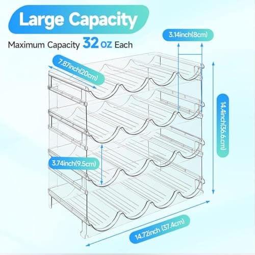 KAHEIGN 4Pcs Water Bottle Organizers, 39CM x 21CM Clear Stackable Tumbler Storage Rack Plastic Water Bottle Holder for Fridge Kitchen Cabinet Pantry Wine Bottles Mug Cup Drink (Hold 16 Bottles) — view 4