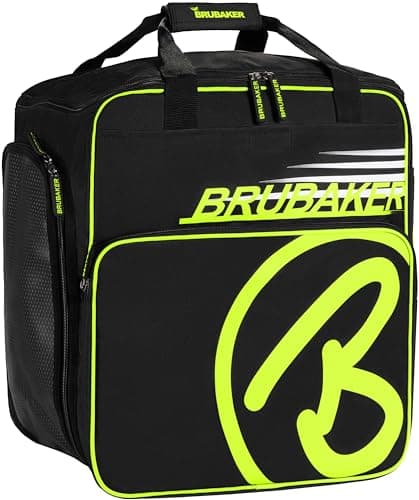 BRUBAKER Super Champion Ski Boot Bag Helmet Bag Backpack with Shoe Compartment - Black/Neon Yellow — view 2