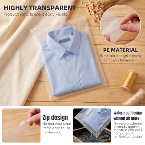 Reusable Ziplock Bags for Clothes,20 Pcs 40x30cm Plastic Large Clear Bags for Travel Waterproof Packing Bags for Clothes Shoe Cosmetics — view 3