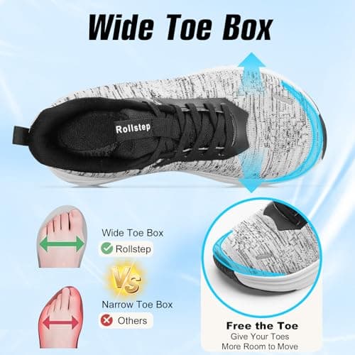 Rollstep Wide Toe Box Shoes Women Sneakers Extra Wide Width Arch Support Non-Slip Tennis Athletic Ultralight Running Shoes for Women Walking Diabetic Plantar Fasciitis Footwear 6-12, Black Grey, 5 UK — view 3