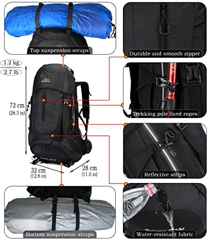 Doshwin 70L Backpack Trekking Camping Travel Hiking Large Rucksack for Men Women (Black) — view 4