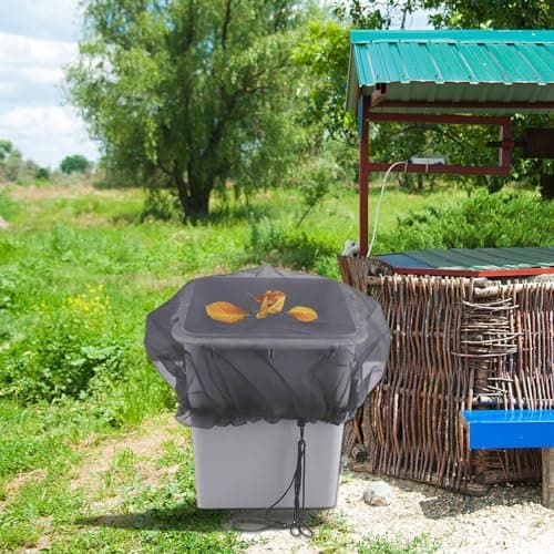 Barrel Net Cover - Bucket Tank Protector Mesh with Drawstring Eaves Protector for Outdoor Garden | Water Catcher to Prevent Fallen Leaves Tool Rain Leaf Filter with Drawstring for Reg — view 4
