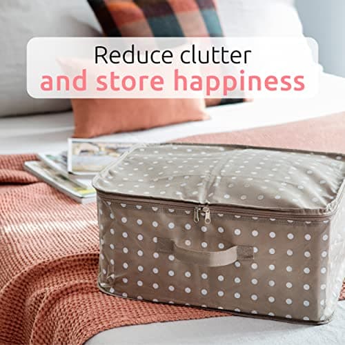 Compactor Clothes Storage Bag with Zip, Foldable Cupboard and Wardrobe Storage Organiser, Large Dustproof and Waterproof Underbed Storage and Clothes Storage Organiser, Rivoli Range, Brown/White — view 5
