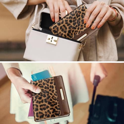 Passport Holder Cover Travel RFID Blocking Passport Cover Rose Gold Cute Flowers Passport Wallet with Elastic Band for Women, Leopard, 5.5 x 3.93 x 0.6 inches, Casual — view 5