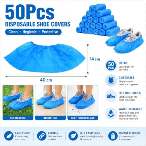 Qabonl 50 Pack Non-Woven Shoe Covers Disposable | Fits Up to Size 12 UK Men, Reusable, Boot Covers Non Slip, Breathable, Durable, For Indoors — view 3