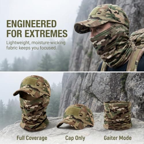Merzio Desert Camo Baseball Cap and Neck Gaiter Set, Tactical Camouflage Sun Hat with Cooling Face Cover Mask for Men Women, Breathable UV Protection for Fishing Hunting Cycling Outdoor Sports — view 6