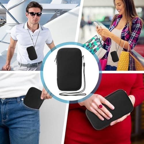 Phone Sock, Neoprene Phone Pouch, Mobile Phone Sleeve Case with Zipper, Lanyard and Mesh Pocket, Water Resistant Phone Pouch Case for Smartphones, for Travel, Walking and Daily Carry (Black) — view 5