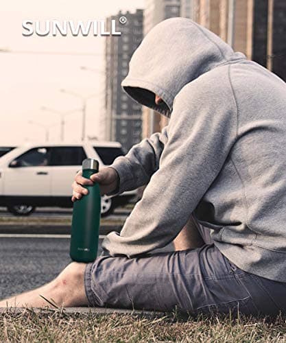 SUNWILL Metal Water Bottle Stainless Steel 500ml, Insulated Reusable Thermal Flask for Cold and Hot Drink, Travel, Sports, Gym, Powder Coated Green — view 6