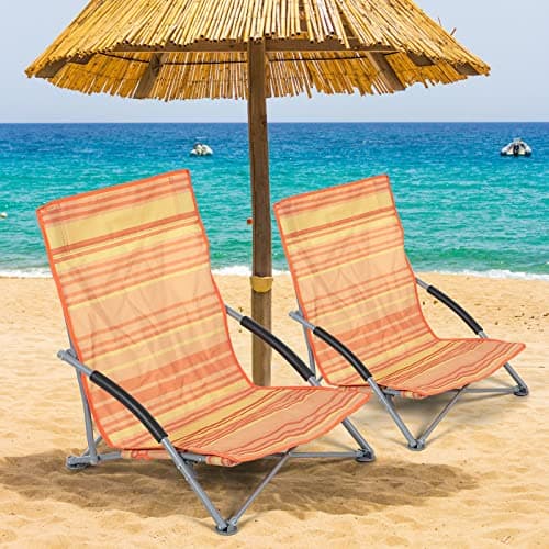 Unibos Set of 2 Folding Low Camping Chair, Lightweight,Foldable,Portable Garden Beach Chair Perfect for Camping,Garden,Festivals,Fishing,Caravan Trips and BBQs (Orange)