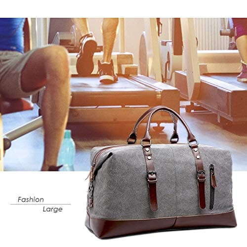 autumndeer Oversized Canvas Holdall Travel Carry On Duffel Bags Plus Handbag Shoulder Bag Crossbody Overnight Weekend Bag Unisex Travel Holdall Handbag with PU Leather Handle (Gray) — view 6