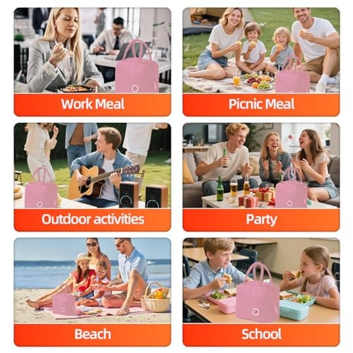 MeiLang Pink Insulated Lunch Bag Oxford Cloth Leakproof Thermal Tote — view 6