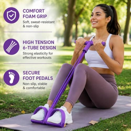 WANVE Pedal Resistance Band with Handle, 6-Tube, Home Workout Full Body Exercise, Pilates & Yoga, Foot Resistance Training Band with Handles for Arms, Legs, Abs & Waist — view 6