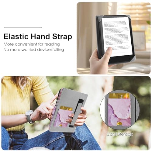 HoYiXi Universal Case for 6-6.8 inch E-Book Reader Compatible with 6.8" Kindle Paperwhite/6" All-new Kindle 2022&2019/Kobo Clara HD/Kobo Clara 2E,6" EReader Protective cover Built-in pocket,Dalipink — view 6