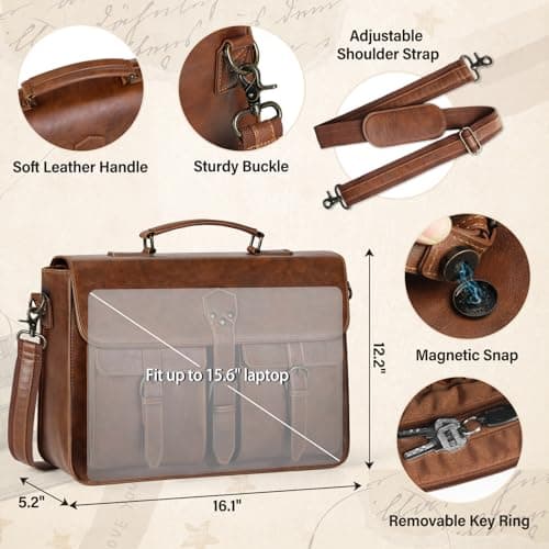 RAINSMORE Messenger Bag PU Leather Laptop Bag 15.6 Inch Briefcase for Men — view 5