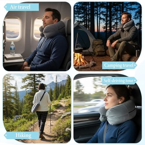 Qianyu Stuffable Travel Pillow Travel Neck Pillow Stuffable with Clothes Adjustable Packable Fillable Storage Bag Packable Airplane Pillows for Extra Luggage Multifunctional Rest Cushion No Filler — view 5