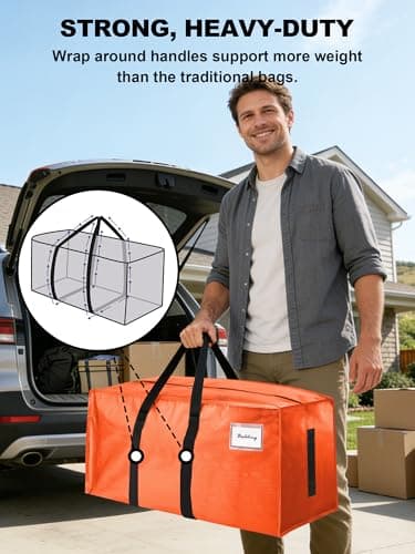 HOMESURE Supports 200lbs Heavy Duty Moving Bags - Strong Zipper & Wrap-Around Handles - Water-Resistant Storage Totes, Durable Alternative to Moving Boxes - 12 Pack - Orange — view 2