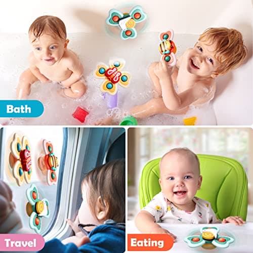 Hooku Suction Spinner Toys, 3 Pcs High Chair Toys with Suction Cups, Spinning Toys 1-3, Birthday Gifts for Infants Boy Girl, (A6) — view 4