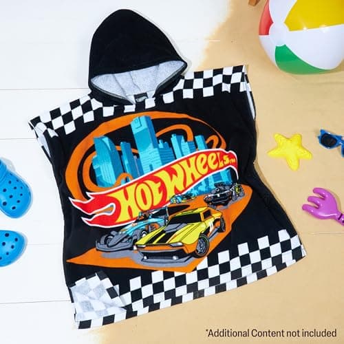 Get Trend Hot Wheels Bath Towel with Hood for Kids Absorbent Changing Robe Poncho Towel for Swimming Bath Shower Beach Holiday Essentials (Black Hot Wheels, 4-9 years) — view 2