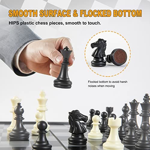 Snocyo Chess Set, Magnetic Folding Travel Chess Board with Pieces for Kids and Adults, Educational Board Games Gifts (Black/White) — view 4