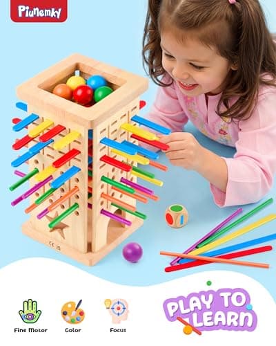 Montessori Toys Wooden Board Game for Kids – Fine Motor Skills Toy for Ages 3-6, Travel Family Game with 42 Colourful Balancing Sticks & Balls, Fun Gift for Boys Girls — view 3