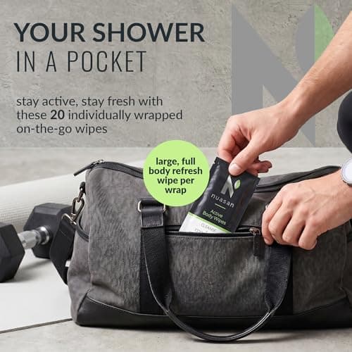 Nuasan Active Body Wipes for Men and Women - Full Body Cleansing for Camping, Hiking, Travel, Gym After Workout - No Rinse Bathing or Shower Wipe - Large Biodegradable Bamboo Adult Wet Wipes — view 4