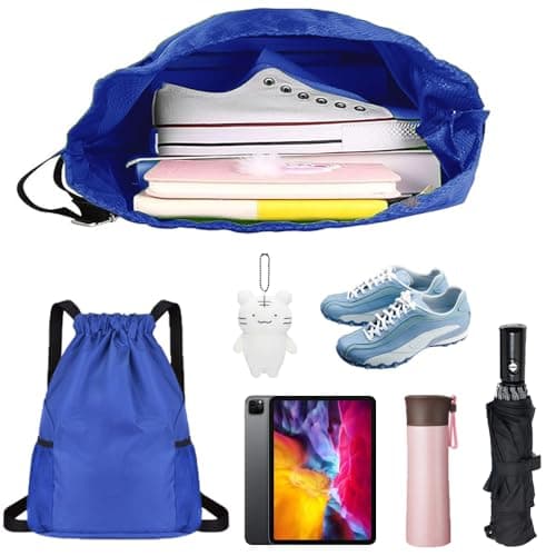 Bundle Pocket Drawstring Bag Waterproof Sports Fitness Neutral Men Women Diamond lattice Simple Lightweight Large Capacity Backpack for Sports, School, Gym, Travel and Various Activities(Blue) — view 5