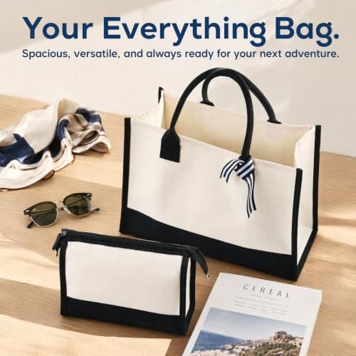 Jute Canvas Tote Bag, Large Capacity Travel, Reusable Shoulder Handbag, Foldable Waterproof Shopping, DIY Jute Beach Tote with Cosmetic Bag for Wedding, Birthday, Holiday, Beach — view 3