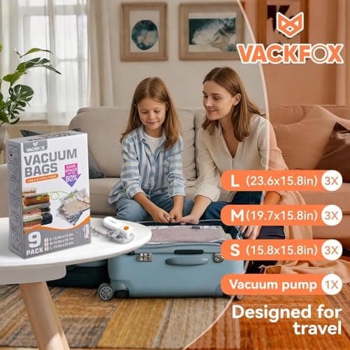 VACKFOX Travel Vacuum Bags with USB & TYPE C Pump, 9 Pack Carry-On Vacuum Storage Bags for Luggage & Suitcase, Vacuum Luggage Bags, Space Saver for Clothes & Travel(Grey) — view 3