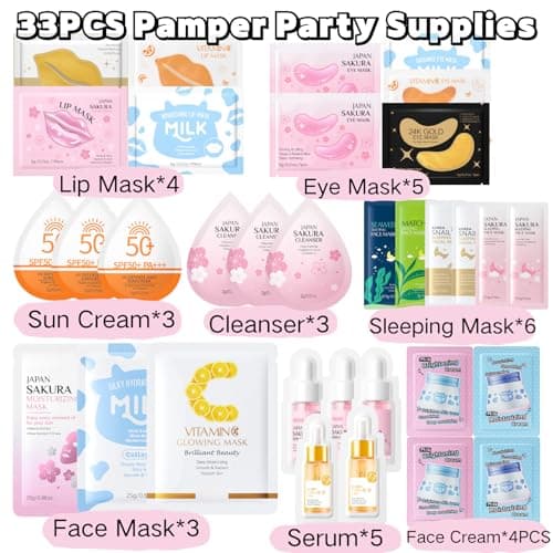 33PCS Pamper Gifts for Women,Teenage Girls Gifts,Face Masks Skincare Set,Luxury Care Kit Girls Gifts for Travel Skincare Set with Face Mask & Serum & Cream,Cleaner,Lip Mask,Eye Patch,Sunscreen (33PCS) — view 2