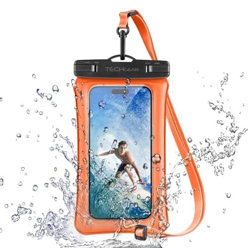TECHGEAR Waterproof Phone Pouch, IPX8 Floating Case for Swimming, Waterproof Phone Bag with Lanyard Compatible for iPhone 17 16e 16 15 14 13, Samsung Galaxy S25 S24 S23 S22+ S21 Ultra A17 A36 A26 A56