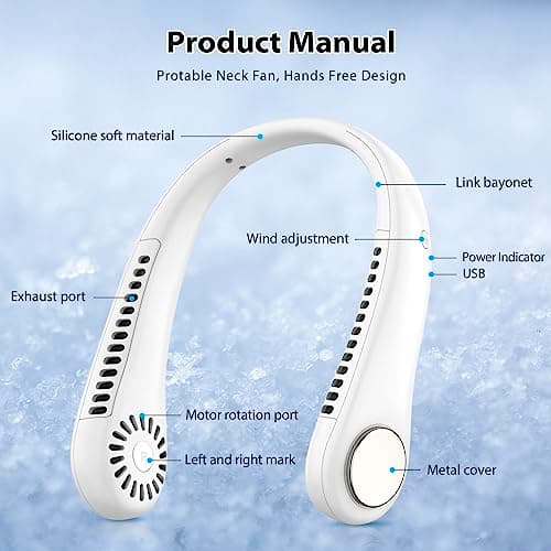 ITHKY Neck Fan, Portable Fan Hands Free Bladeless Mini with 360°Cooling Airflow, USB Rechargeable Personal Quiet Wearable 3 Wind Speed for Sports Outdoor Indoor, Dark White — view 6
