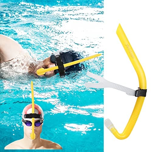 FalinLego Swim Snorkel for Lap Swimming, Swim Training Snorkel Front Mounted Training Gear with Comfortable Head Pads and Food-Grade Silicone Mouthpiece for Pool Open Water, Adult (Yellow) — view 4