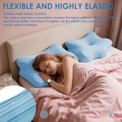 Cervical Pillowcase for Butterfly Shaped Memory Foam Neck Support Pillows, Breathable Ergonomics Pillow Cover with Zipper, Replacement Case for 63x42.5cm Sleeping Pillows (Cover Only)(Sky Blue) — view 3