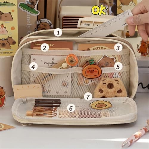 Large Pencil Case with Compartments,Cute Green Pencil Box for Girls — view 5