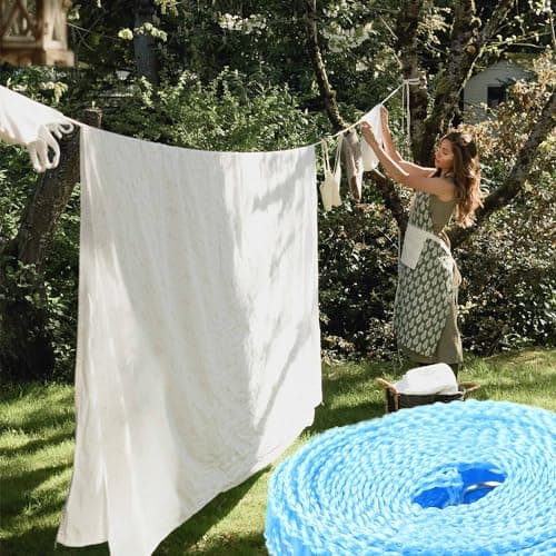 Rumyve Nylon Portable Laundry Cord with 2pcs Stainless Steel Hook, Non-slip Windproof Clothing Cord, Compact Drying Line for Camping Trips, Blue — view 4