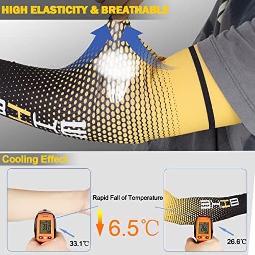 beister UV Sun Protection Cooling Compression Sleeves Arm Sleeves Men Women Sports (Large, Yellow) — view 4