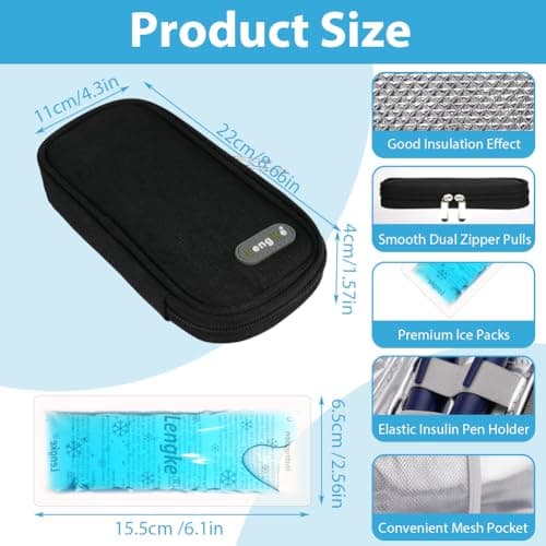 ACWOO Insulin Cooler - Travel Medicine Case with 2 Ice Packs, Diabetic Supplies Case, Portable Black — view 2