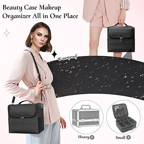 Feibrand Makeup Organiser Box Vanity Cases: Professional Cosmetic Boxes - Large Travel Make up Bag Storage Nail Art Kit Beauty Cases - Black Cosmetics Bags Organizer Set for Girls & Women — view 5