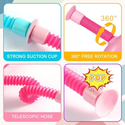 4Pcs Giraffe Pop Tubes Sensory Fidget Toys with Suction Cup, Easter Basket Stuffers for Toddlers Kids, Travel Toys for Airplane Car Activities, Screen-Free Fun Fidget Toys for Boys Girls — view 5