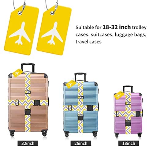 ZOUIQSS 2 Pack Adjustable Luggage Straps,Heavy Duty Suitcase Belts,Luggage Tag Travel Packing Straps with Quick Release Buckle(yellow gray) — view 5