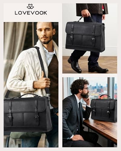 LOVEVOOK Messenger Bag Laptop Bag, 15.6 Inch Leather Vintage Briefcase for Men, Classic Shoulder Satchel Bag with Buckle Closure for Work Office Business College — view 5