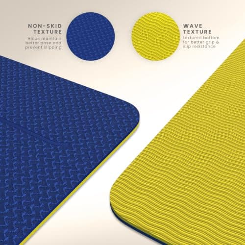 Yogii Yoga Mat - Non-Slip 6mm Thick TPE & Travel-friendly Yoga Mat - Perfect for Home & Gym Exercise Fitness & Pilates - With Laser Alignment Guides (Blue/Yellow) for Men & Women — view 3