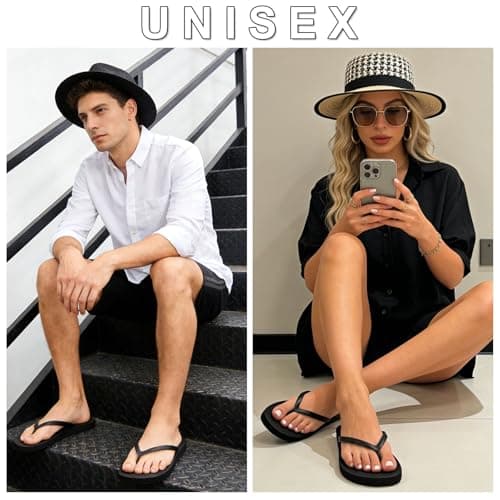 BBXWANG Unisex Flip Flops Ladies Womens Mens Black Flip Flops Rubber Flatform Beach Flipflops Shower Swimming Pool Shoes (Black, Adult, Men, 6, Numeric Range, UK Footwear Size System, 7, Medium) — view 2
