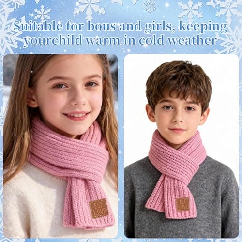 Toumett Kids Scarf,Kids Autumn Winter Knit Scarves,Boys Girls Scarf,Soft Knitted Neck Warmer Kids Scarf,Black/White/Pink Solid Scarf (Pink) — view 6