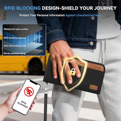 Looxmeer Family Passport Holder, RFID Blocking Travel Wallet, Wrist Strap — view 5