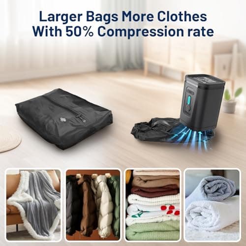 Professional Vacuum Storage Bags with Wireless Electric Pump, Reusable space saver vacuum storage bags for Clothes, IP67 Waterproof and Airtight Valve for Outdoor Camping, Travel and Home — view 4
