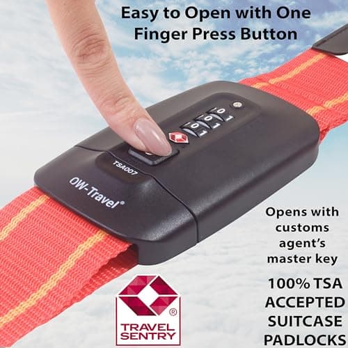 OW-Travel Lockable Luggage Straps for Suitcases with TSA Lock, Red/Yellow — view 3