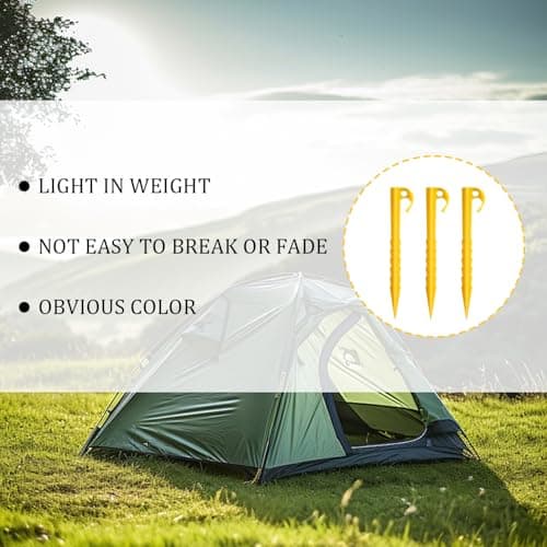 SYEYCW 20 Pcs Plastic Tent Pegs, Heavy Duty Awning Pegs, Durable Tent Pegs, Yellow Camping Spike Hook, Reusable Canopy Stakes, Pegs Accessory, Tent Nails for Fixing Tent, Tarps, Garden Weed Mat — view 5