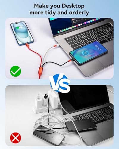 ASICEN 3 in 1 Short Multi Charger Cable, 35cm, Red, 3-Pack — view 5